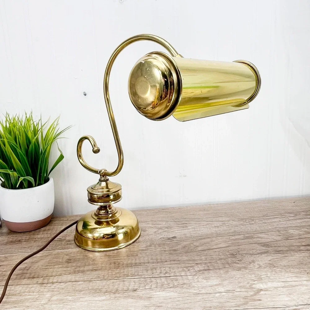 Vintage‎ Brass Bankers Desk Lamp: Maximalist Gold Decor